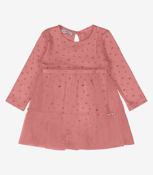 Vestido Infantil Manga Longa Trick Nick Rosa