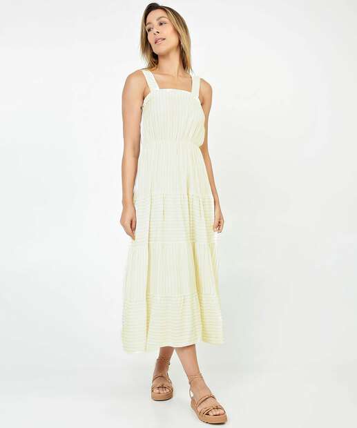 Vestido Longo Feminino Listrado Alças Largas 