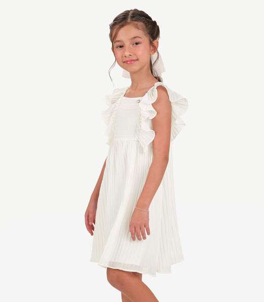 Image_Vestido Chiffon Plissado Infantil Trick Nick Bege