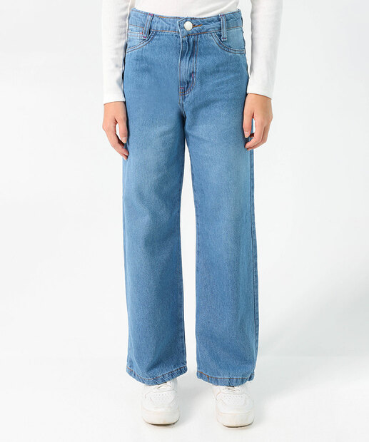 Calça Juvenil Jeans Wide Leg Tam 10 a 16 Azul