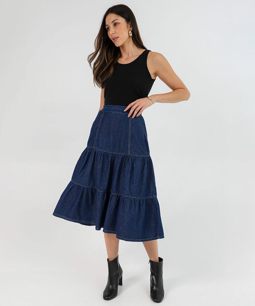 Image_Saia Midi Jeans Feminina com Babados Marisa Jeans