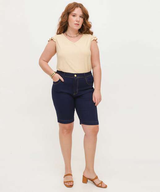 Bermuda Plus Size Feminina Jeans Ciclista Bolsos