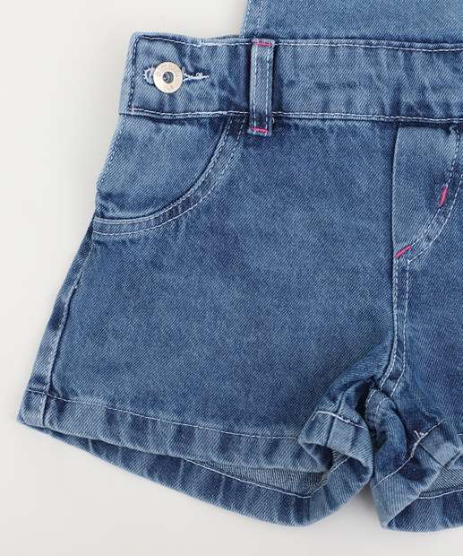 Jardineira Infantil Jeans Bordada Marisa Tam 1 a 3 Azul