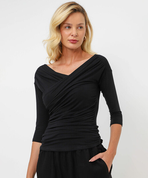 Image_Blusa Feminina Franzida Manga 3/4 Marisa Preto