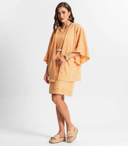 Kimono Feminino Em Tricot Endless Laranja