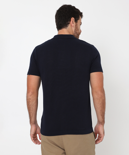 Polo Masculina Tricô Manga Curta Marisa Azul