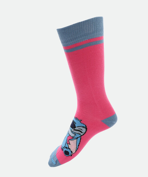 Kit 2 Meias Cano Longo Feminina Stitch Disney Azul