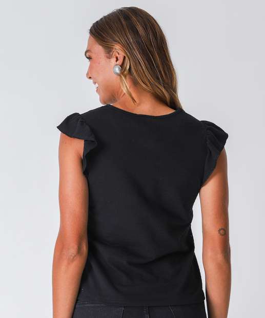 Blusa Feminina Babados Sem Manga Marisa Preto