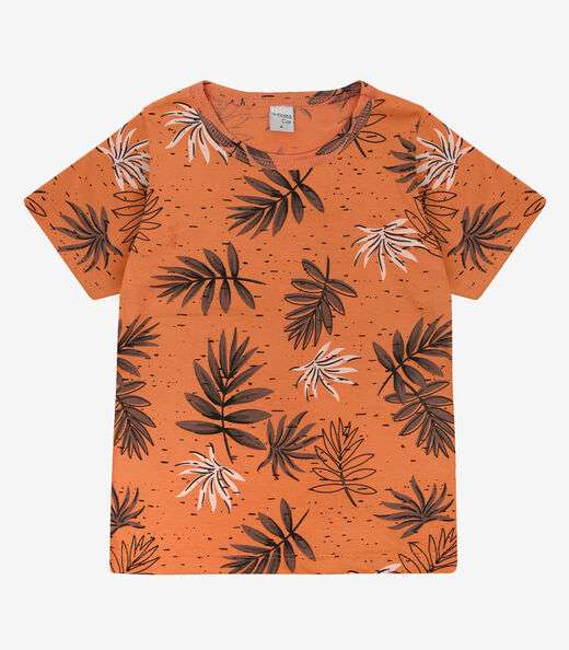 Camiseta Infantil Masculina Coqueiros Infinita Cor Laranja
