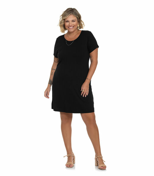 Vestido Plus Size Canelado Secret Glam Preto