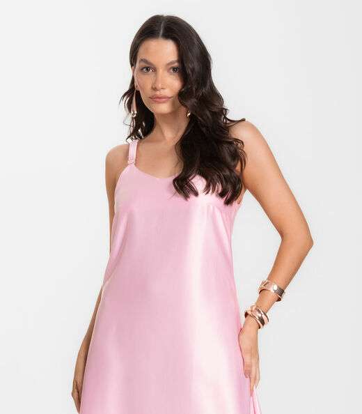 Vestido Longo Feminino De Cetim E Alcinha Select Rosa