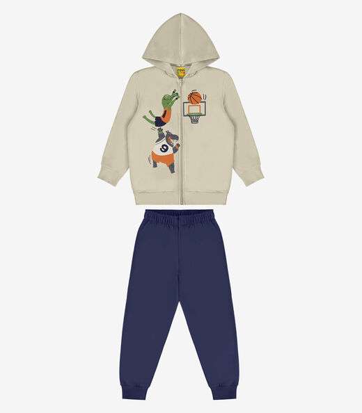 Conjunto Jaqueta Com Capuz E Calça Rovi Kids Bege