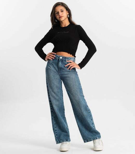 Blusa Juvenil Manga Longa Minty Preto