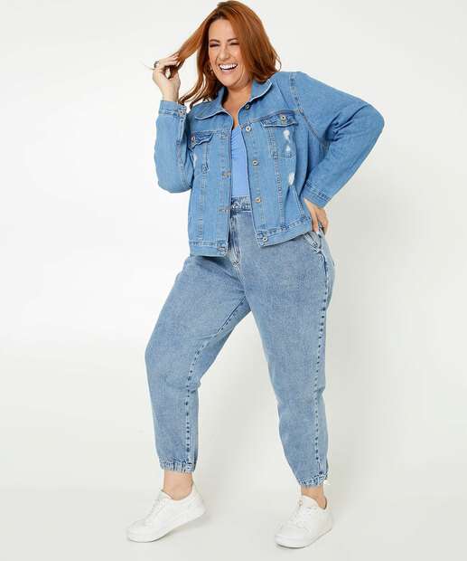 Jaqueta Plus Size Feminina Jeans Destroyed Marisa