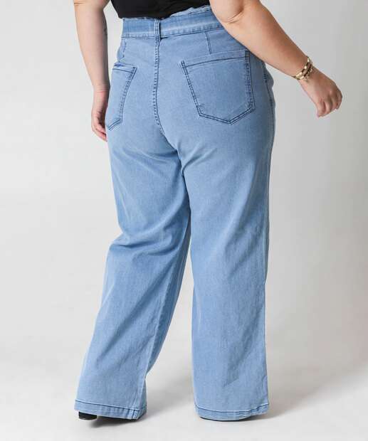 Calça Plus Size Feminina Wide Leg Jeans Azul