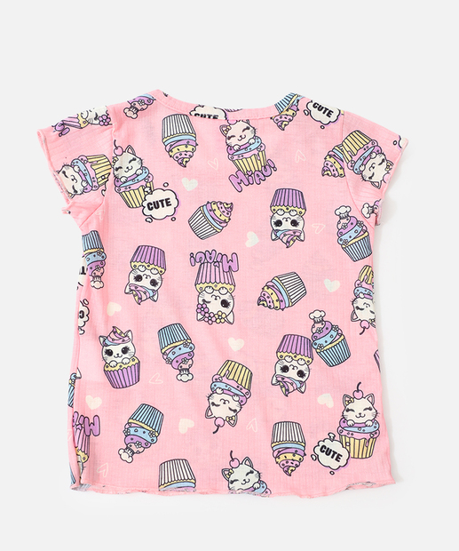 Conjunto Infantil Estampa Gatinhos Marisa Tam 1 a 3 Rosa