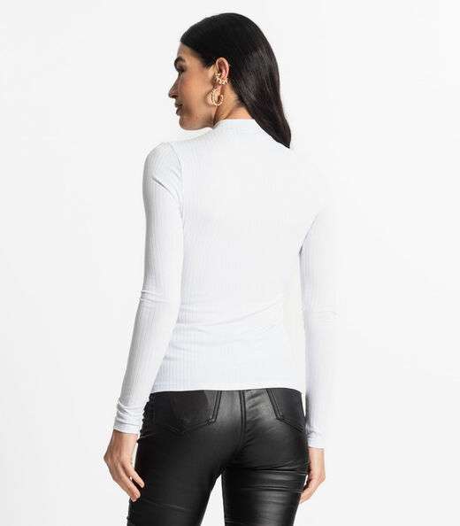 Blusa Manga Longa Feminina Canelada Select Branco