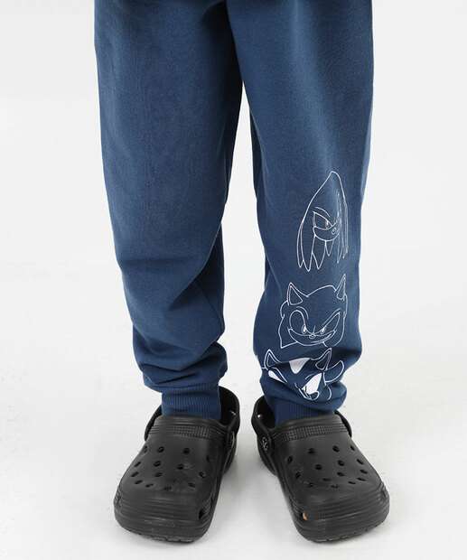 Conjunto Infantil Moletinho Sonic Tam 4 a 10 Azul