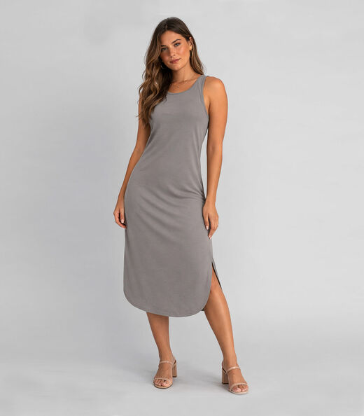 Image_Vestido Feminino Regata Midi Com Fenda Good Bless Cinza