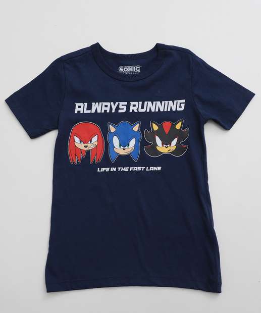Conjunto Infantil Manga Curta Sonic Tam 4 a 10 Azul