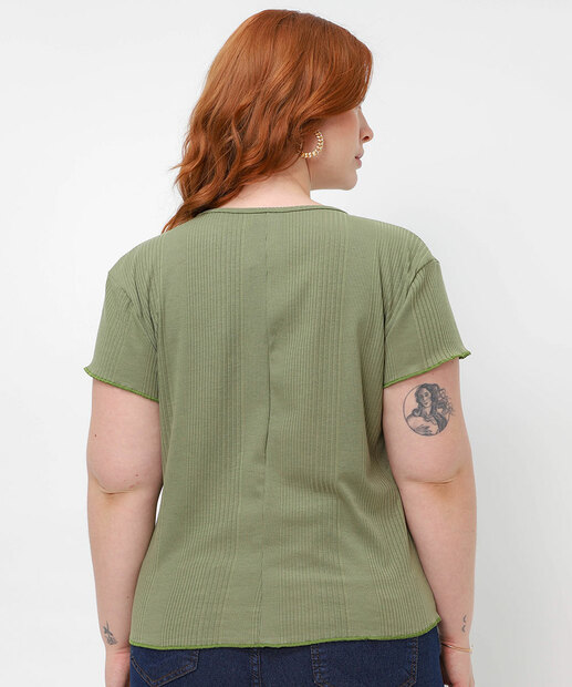 Blusa Plus Size Feminina Canelada Frufru Marisa Verde