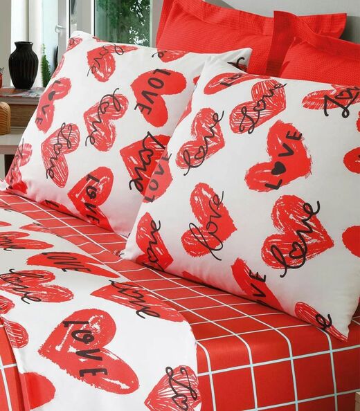 Jogo De Cama Queen Love 4 Peças Lar E Lazer Vermelho