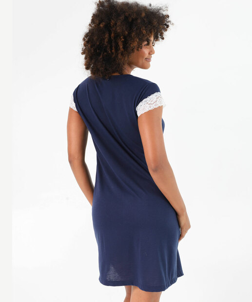 Camisola Gestante Recorte Renda Marisa Azul