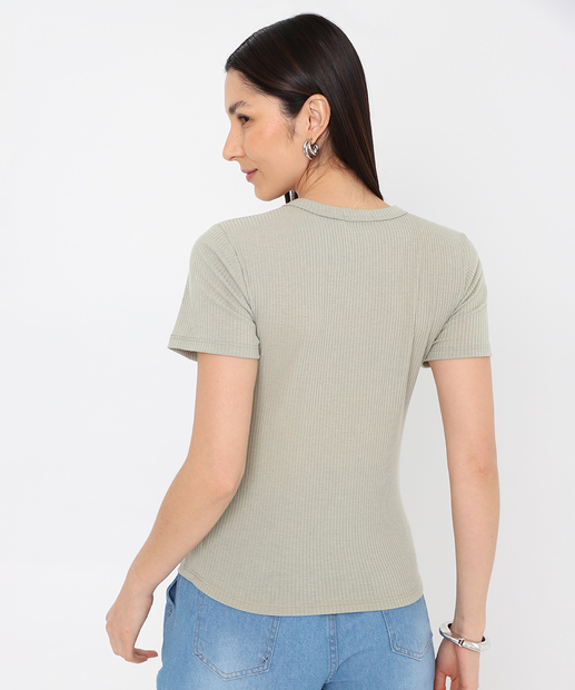 Blusa Feminina Canelada Manga Curta Marisa Verde