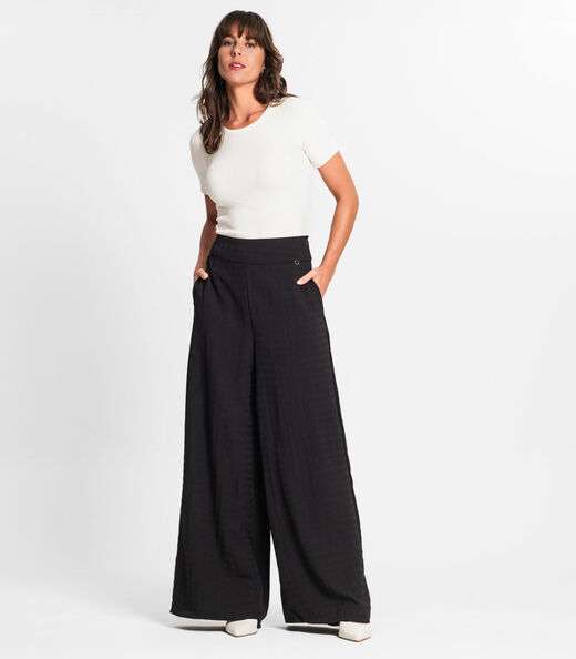 Calça Pantalona Feminina Xadrez Endless Preto
