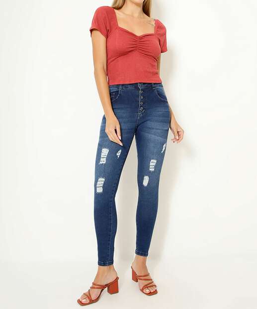 Blusa Feminina Lastex Manga Curta Marisa