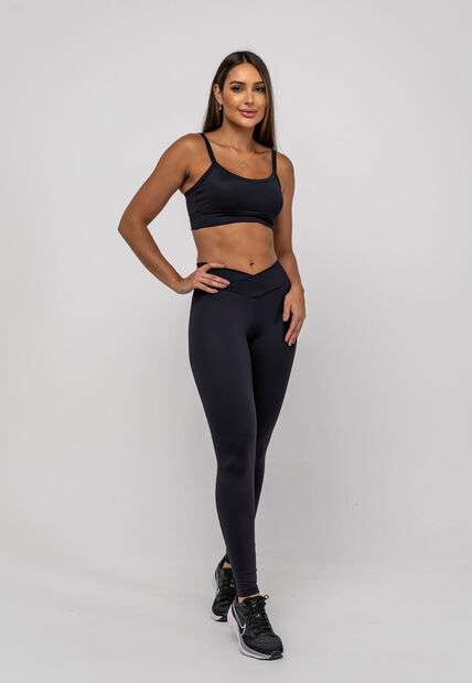 Calça Legging Suplex Poliamida Cós Assimétrico Preto Salvatore
