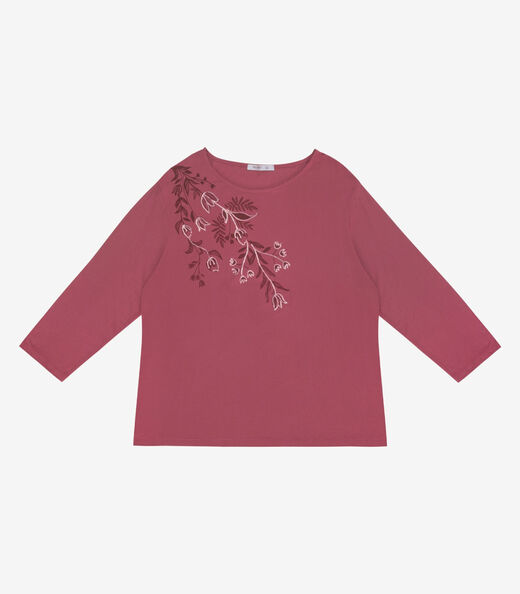 Busa De Manga Longa Bordado Plus Size Secret Glam Vermelho