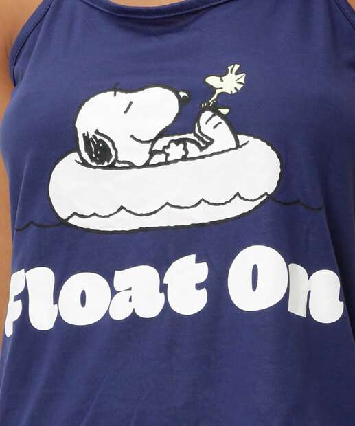 Pijama Feminino Listrado Alças Finas Snoopy