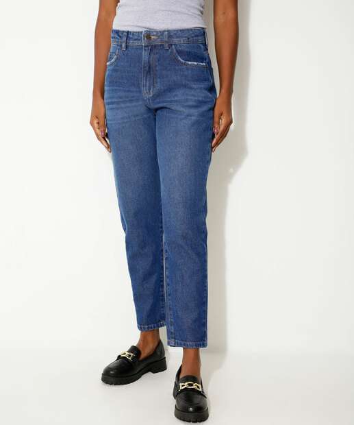 Calça Mom Jeans Feminina Bolsos Marisa
