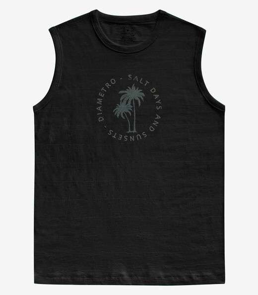 Regata Plus Masculina Malha Maquinetada Diametro Preto