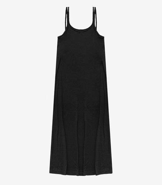 Vestido Midi de Alça em Visco Maquinetada Endless Preto
