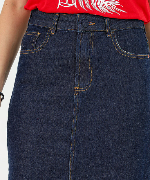 Saia Longa Jeans Feminina com Fenda Frontal Marisa