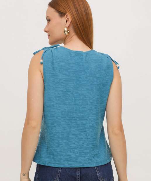 Blusa Regata Feminina Amarração Textura Marisa