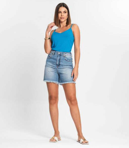 Blusa De Alça Feminina Ribana Canelada Rovitex Azul