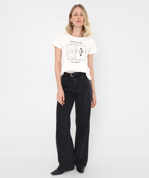 Camiseta Feminina Estampada Manga Curta Marisa Off White