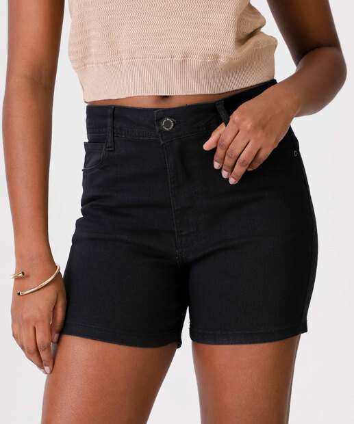 Short Jeans Feminino Bolso Cintura Alta 