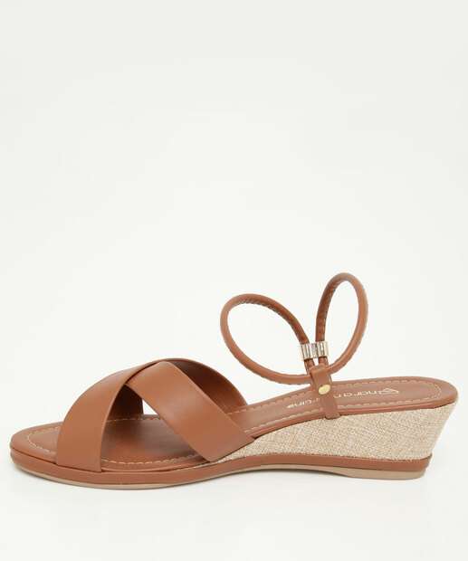 Sandália Anabela Feminina Tiras Caramelo