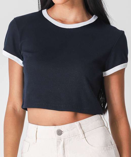 Blusa Cropped Feminina Canelada Marisa Preto
