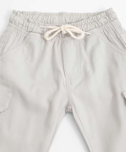 Calça Infantil Jogger Sarja Bolso Cargo Tam 1 a 3 Areia