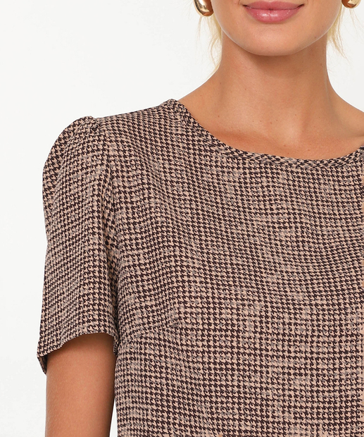 Blusa Feminina Pied Poule Manga Curta Marisa Cinza