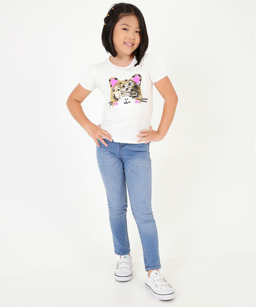 Camiseta Infantil Gato Paetê Marisa Tam 4 a 10
