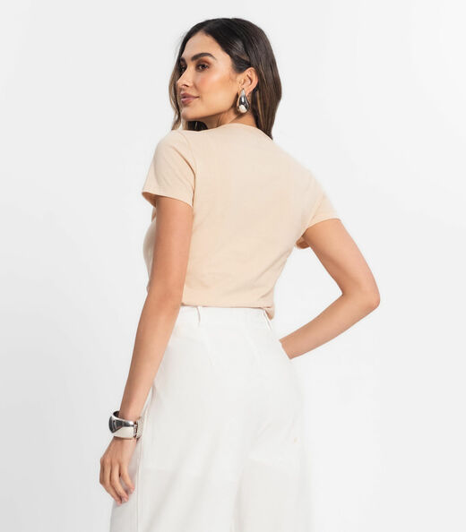 Blusa Baby Look Feminina Estampada Select Bege