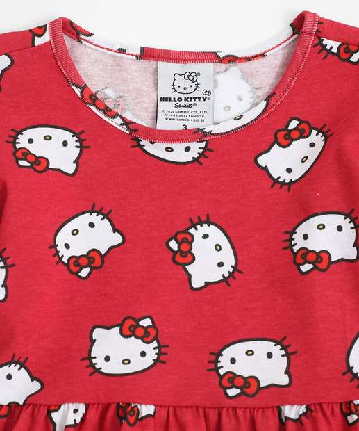 Vestido Infantil Estampa Hello Kitty Tam 1 a 3 Vermelho