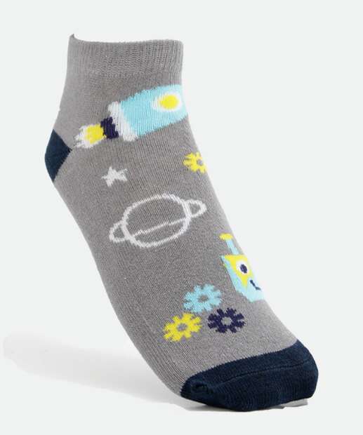 Kit 3 Pares Meias Infantil Soquete Estampa Robô