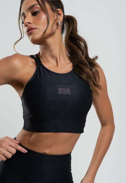 Image_Top Suplex Canelado Brilho com Decote Alto e Tiras Preto Salvatore Fashion